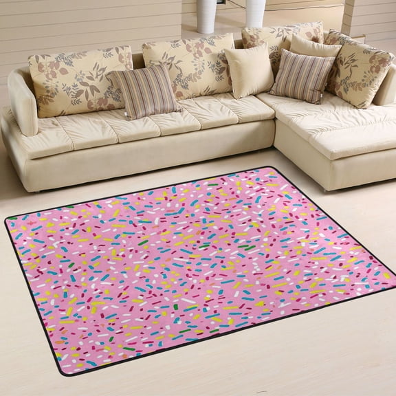 Area Rugs 72"x48" Indoor Non-Slip Wear Resistant Floor Mats Soft Large Carpets for Living Room, Bedroom, Home Decor Washable Rug Sprinkles on Pink