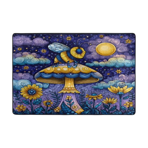 Area Rugs 72"x48" Indoor Non-Slip Wear Resistant Floor Mats Soft Large Carpets for Living Room Bedroom Home Decor Washable Rug Whimsical Cartoon Bee