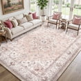 thumbnail image 1 of NewBuros 8'x10' Area Rugs, Machine Washable Non Slip Rugs for Living Room, Low Pile Water Repellent Soft Vintage Print Pattern Bedroom Carpet, Pink, 1 of 11