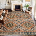 thumbnail image 1 of NewBuros 8'x10' Area Rugs for Living Room, Non-Slip Machine Washable Rugs, Soft Stain Resistant Low Pile Vintage Distressed Print Western Indoor Carpet, Orange, 1 of 12