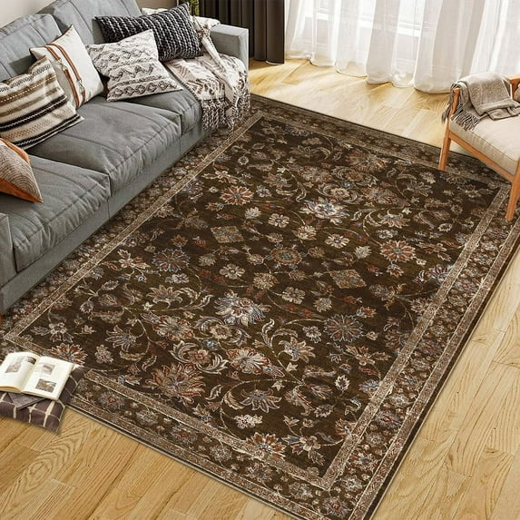 Area Rugs 8'x10' for Living Room Vintage Non Slip Washable Rugs for Dining Room Bedroom Indoor Rugs for Office Red Borwn