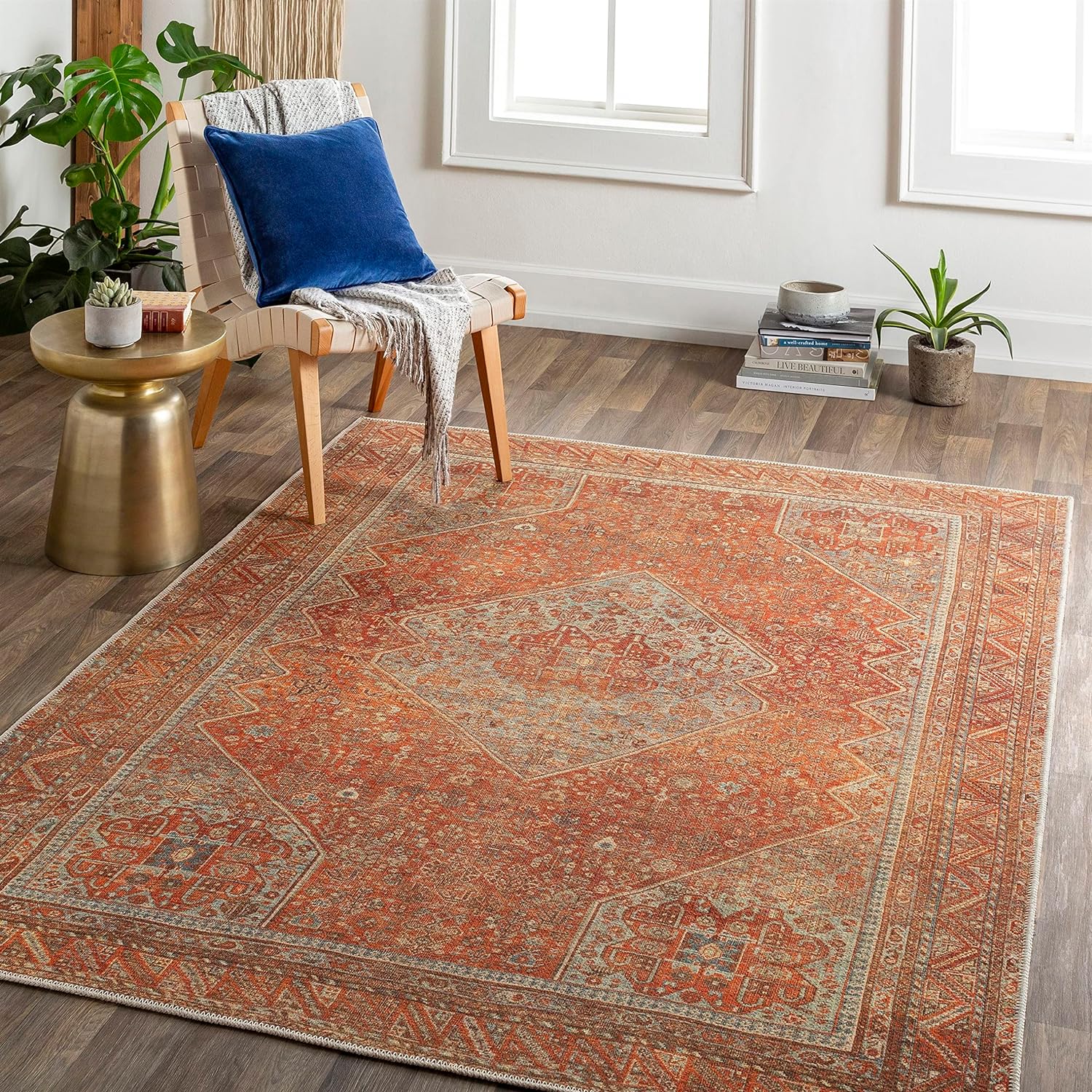 Area Rugs, 8X10 Kontea Traditional Burnt Orange Area Rug Orange Beige