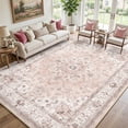 thumbnail image 1 of NewBuros 9'x12' Area Rugs, Machine Washable Non Slip Rugs for Living Room, Low Pile Water Repellent Soft Vintage Print Pattern Bedroom Carpet, Pink, 1 of 11
