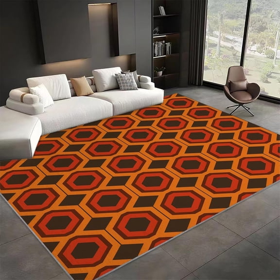 Area Rugs, Abstract Honeycomb Geometry Rug Home Modern Carpet, Orange Pattern Accents Carpet Non-Slip Carpets Rectangle Rug For Living Room, Bedroom, Office And Indoor Decoration