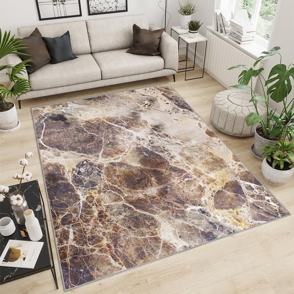 Area Rugs Abstract Vintage Distressed Marble Texture Brown Carpets, Non-Slip Absorbent Mat Rugs, Soft Washable Carpet For Bathroom Kitchen Bedroom Living Room 5x6ft
