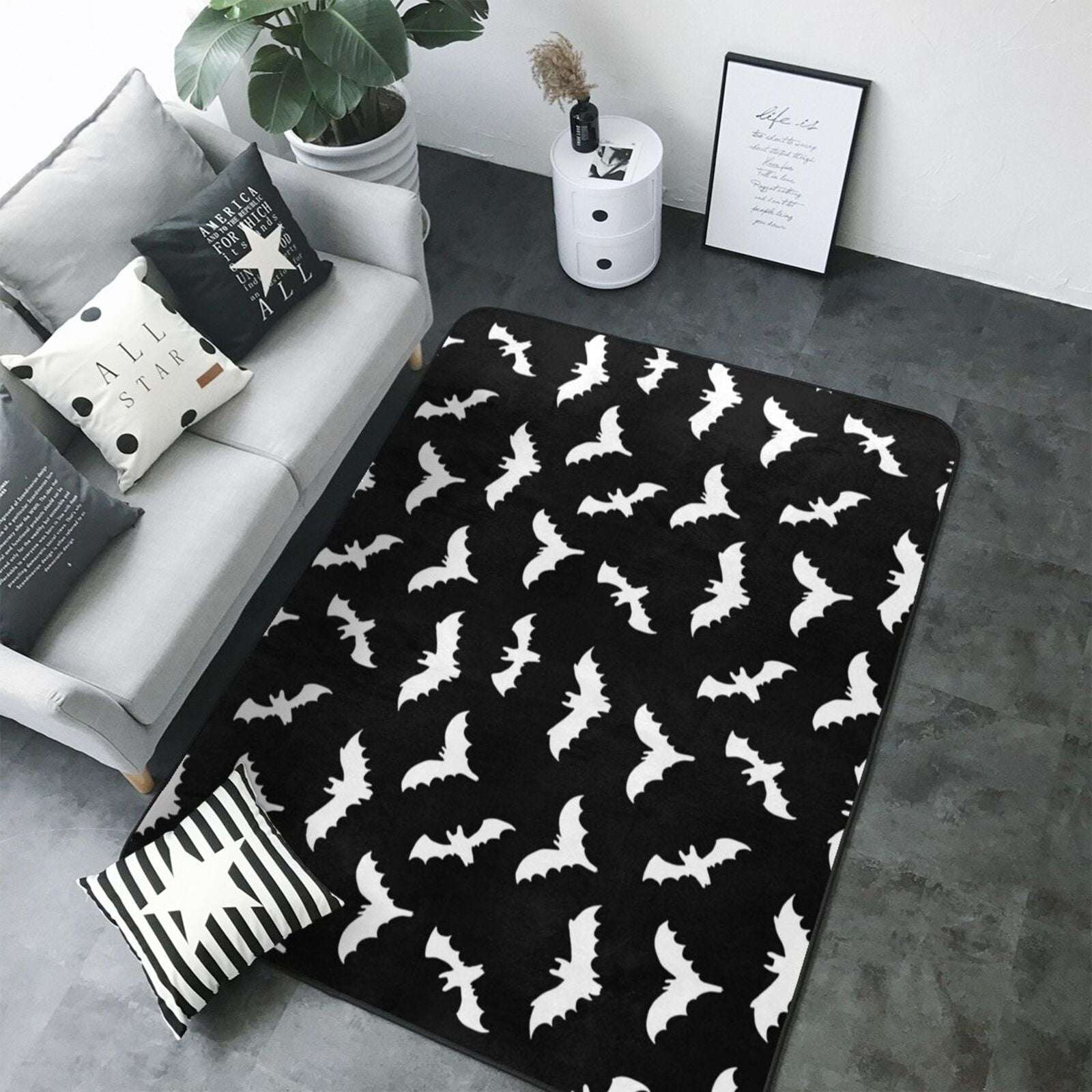 Area Rugs, Bat halloween doodle cool black Washable Large Rugs for ...