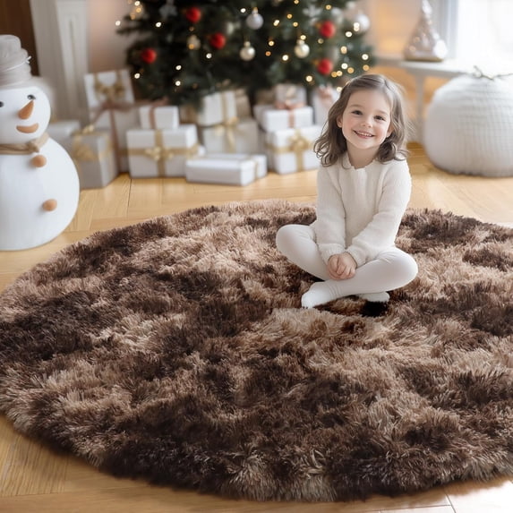 Shag Area Rugs for Living Room 8'(Round), Soft and Fluffy Shaggy Carpet for Pets, Machine Washable Floor Rugs for Living room