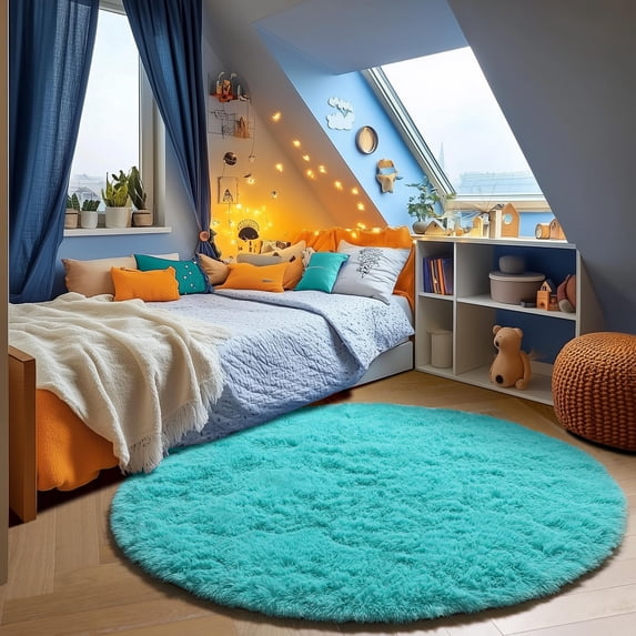 Shag Area Rugs for Living Room 8'(Round), Soft and Fluffy Shaggy Carpet for Pets, Machine Washable Floor Rugs for Living room