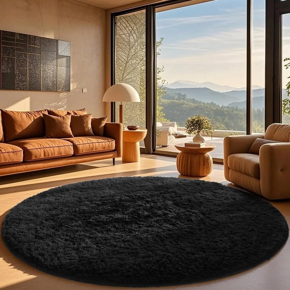 Shag Area Rugs for Living Room 8'(Round), Soft and Fluffy Shaggy Carpet for Pets, Machine Washable Floor Rugs for Living room