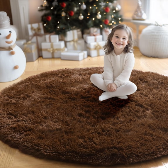 Shag Area Rugs for Living Room 5'(Round), Soft and Fluffy Shaggy Carpet for Pets, Machine Washable Floor Rugs for Living room