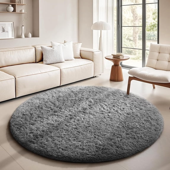 Shag Area Rugs for Living Room 7'(Round), Soft and Fluffy Shaggy Carpet for Pets, Machine Washable Floor Rugs for Living room