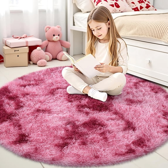 Shag Area Rugs for Living Room 7'(Round), Soft and Fluffy Shaggy Carpet for Pets, Machine Washable Floor Rugs for Living room