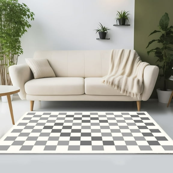 Area Rugs for Bedroom Living Room, 4' x 6' Ft Checkered Rug Retro Checkerboard Moroccan Rug Lightweight Outdoor Washable Carpet Rustic Decor for Living Room Bedroom Kitchen Patio(Black/Gray)
