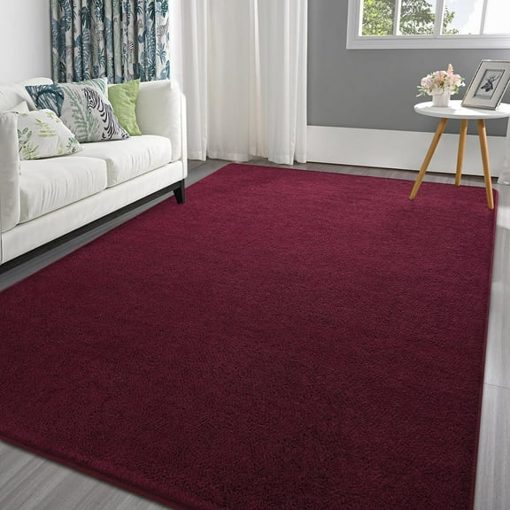 Area Rugs for Bedroom Living Room, 5x7 Burgundy Red Thickened Memory-Foam Indoor Carpets, Modern Aesthetic Minimalist Super Soft Comfy Carpet for Boys Girls Adults Room Dorm Home Decor