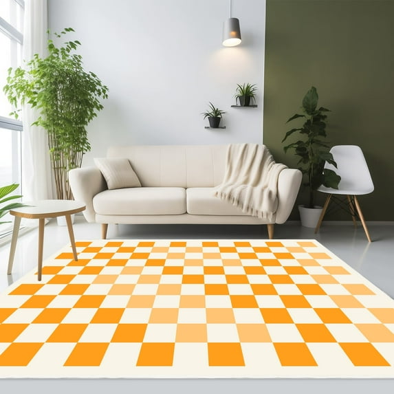 Area Rugs for Bedroom Living Room, 5' x 6.6' Ft Checkered Rug Retro Checkerboard Moroccan Rug Lightweight Outdoor Washable Carpet Rustic Decor for Living Room Bedroom Kitchen Patio(Orange/Yellow)