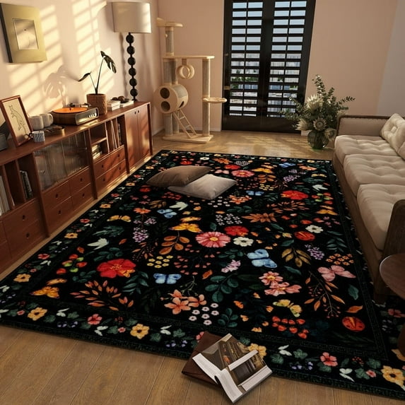 Area Rugs For Bedroom Rugs For Under Table, 5x7ft Rug Boho Soft Bedroom Rug, Washable Stain Resistant Area Rug For Living Room Entryway Home Decor Black
