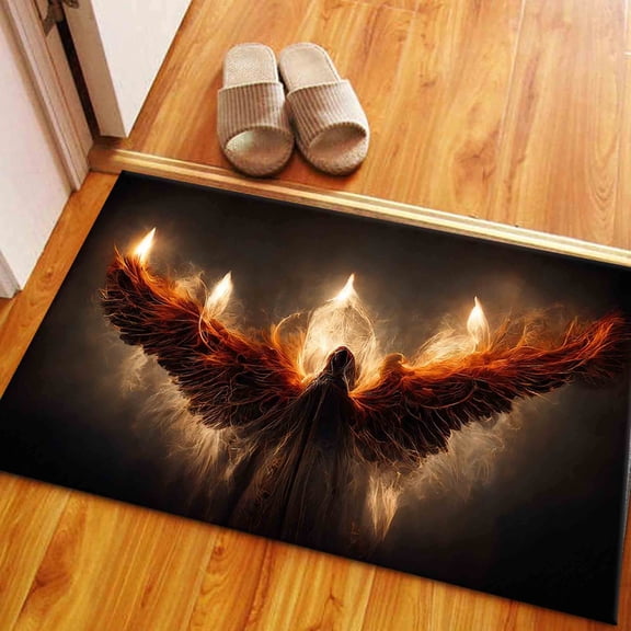 Area Rugs, Black Rugs, Entry Rugs, Angel Rugs, Lucifer Rugs, Bathroom Rug, Lucifer With Glowing Fire Wings Rugs, Non-Slip Carpet Rug, 1.7'x2.3' - 50x70 cm