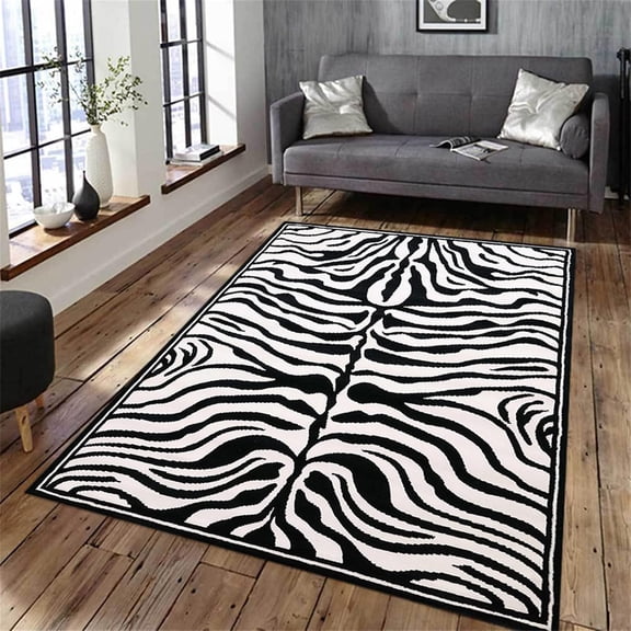 Area Rugs, Black and White Animal Print Carpet, Bedroom Rug Easy Cleaning with Non-Slip Backing Apply to Farmhouse Bedroom Area,2'x3'