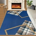 thumbnail image 1 of Area Rugs Blue Brown Plaid Rug ，Modern Minimalist Geometric Blue Rug ，Dorm Rug Easy To Clean Rug ，Apply To Boys Girls Teenager Bedroom Bedside Study Office Game Room Balcony 4x5ft, 1 of 6