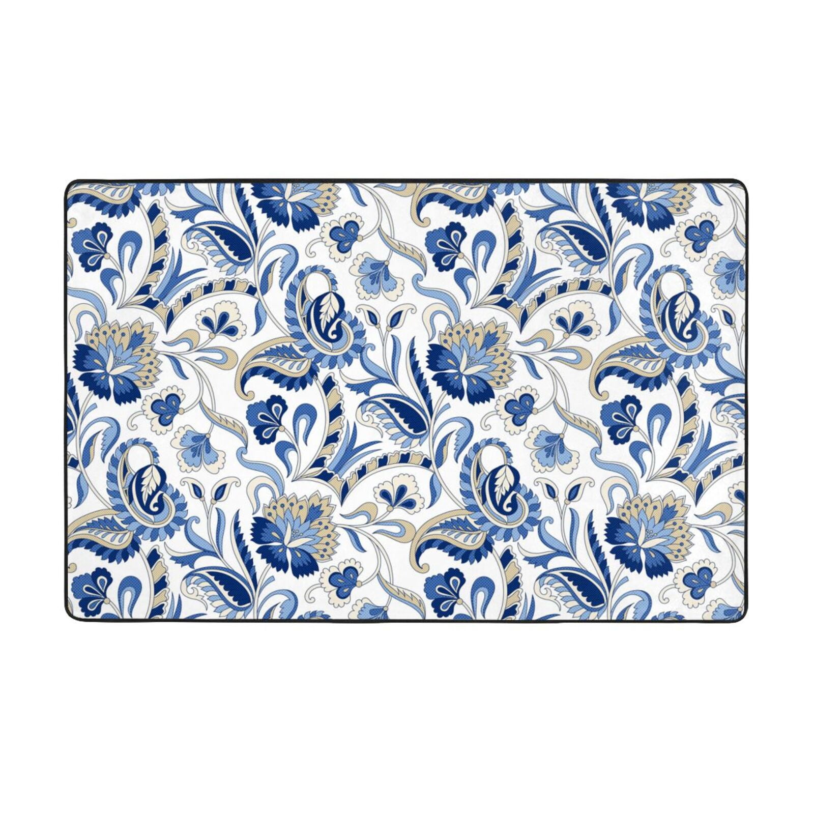 Area Rugs, Blue Paisley Washable Large Rugs for Living Room Dining Room