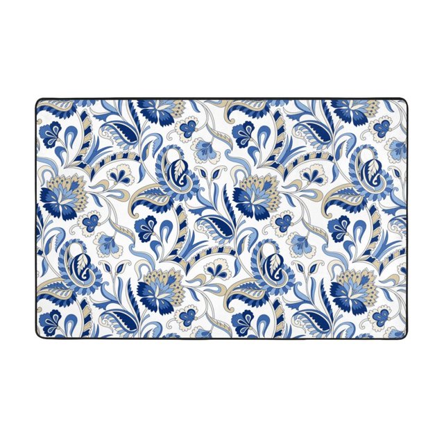 Area Rugs, Blue Paisley Washable Large Rugs for Living Room Dining Room