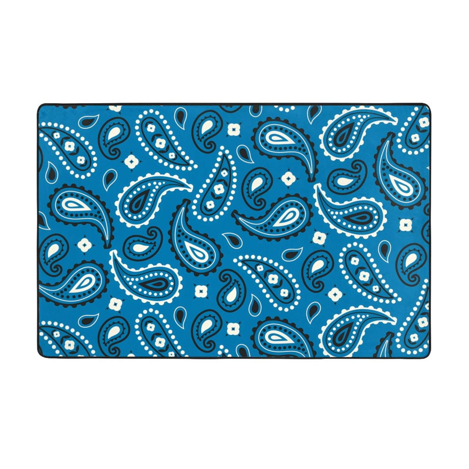 Area Rugs, Blue Vintage Paisley Pattern Washable Large Rugs for Living