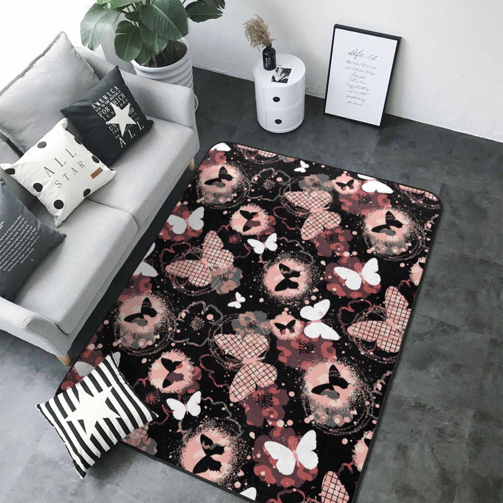 Area Rugs, Butterflies1 Washable Large Rugs for Living Room Bedroom