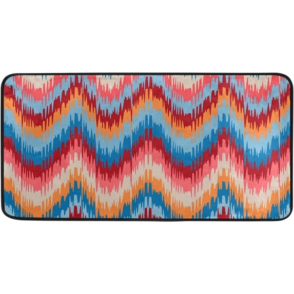 Area Rugs Carpet for Bedroom Floor Kitchen Rugs Red Blue Colors Stripes Ikat Zig Zag Door mat Bedside Runner Rug Living Room Washable Non Slip 39×20in