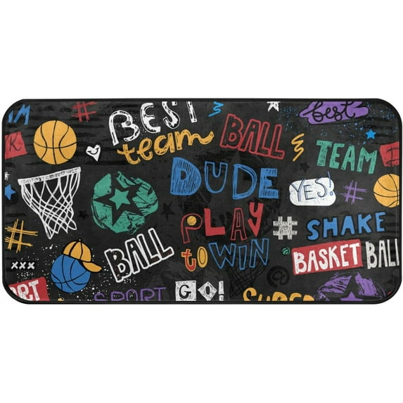 Area Rugs Carpet for Bedroom Floor Kitchen Rugs Basketball Graffiti Pattern Door Mat Bedside Runner Rug Living Room Washable Non Slip 39×20in