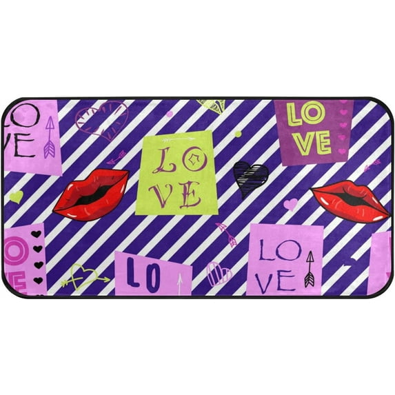 Area Rugs Carpet for Bedroom Floor Kitchen Rugs Lip Love Stripe Pop Door Mat Bedside Runner Rug Living Room Washable Non Slip 39×20in