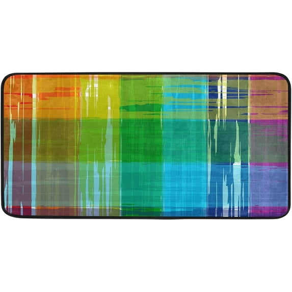 Area Rugs Carpet for Bedroom Floor Kitchen Rugs Rainbow Tie-dye Buffalo Plaid Door mat Bedside Runner Rug Living Room Washable Non Slip 39×20in