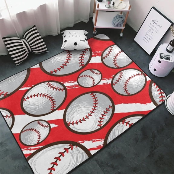 Area Rugs Cover,Baseball Seamless  Soft Washable Floor Carpets Mats Non-Skid Rug for  Living Room Bedroom Boys  Room Decor 3x5 Ft