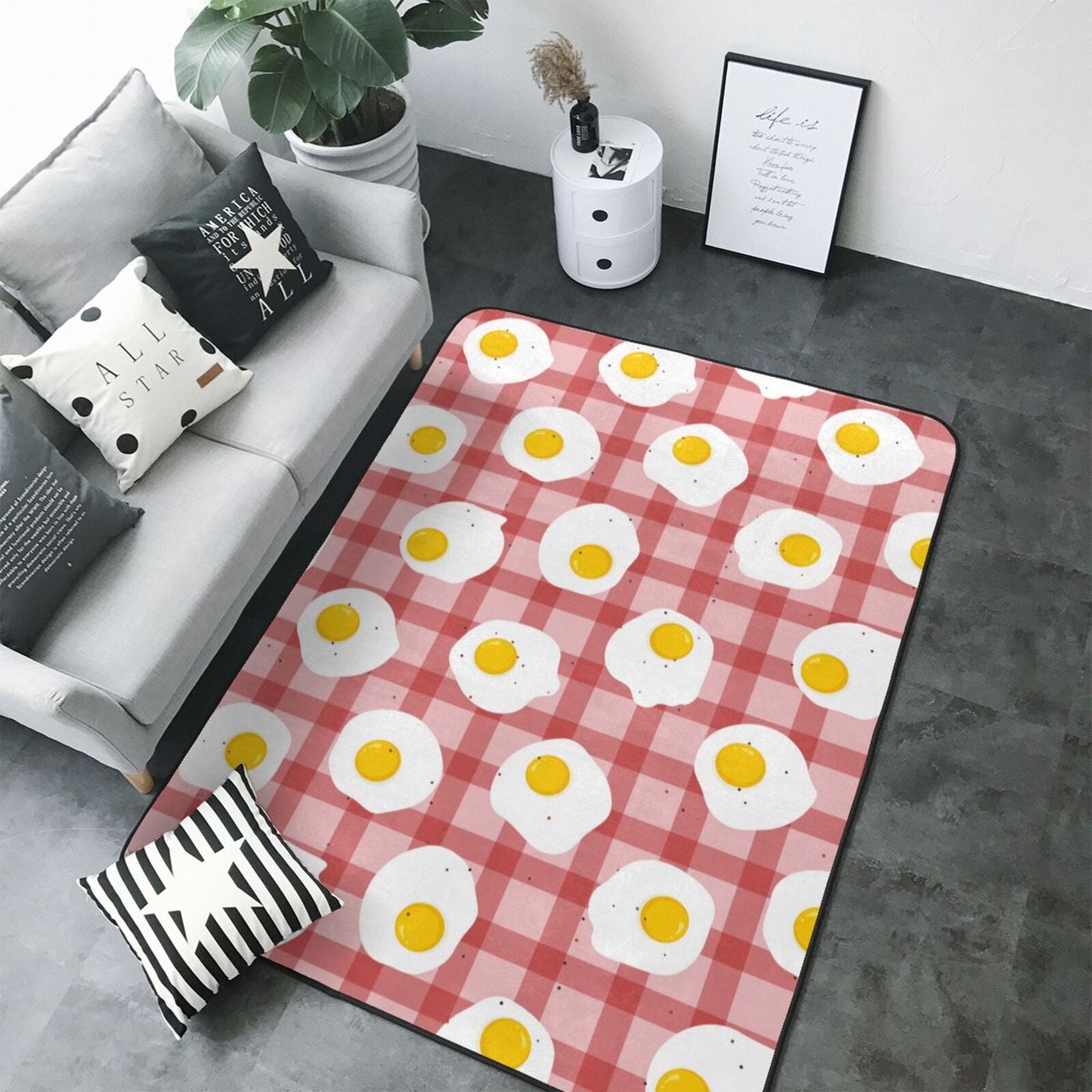 Area Rugs, Cute Fried Egg Pink Squre Washable Large Rugs for Living