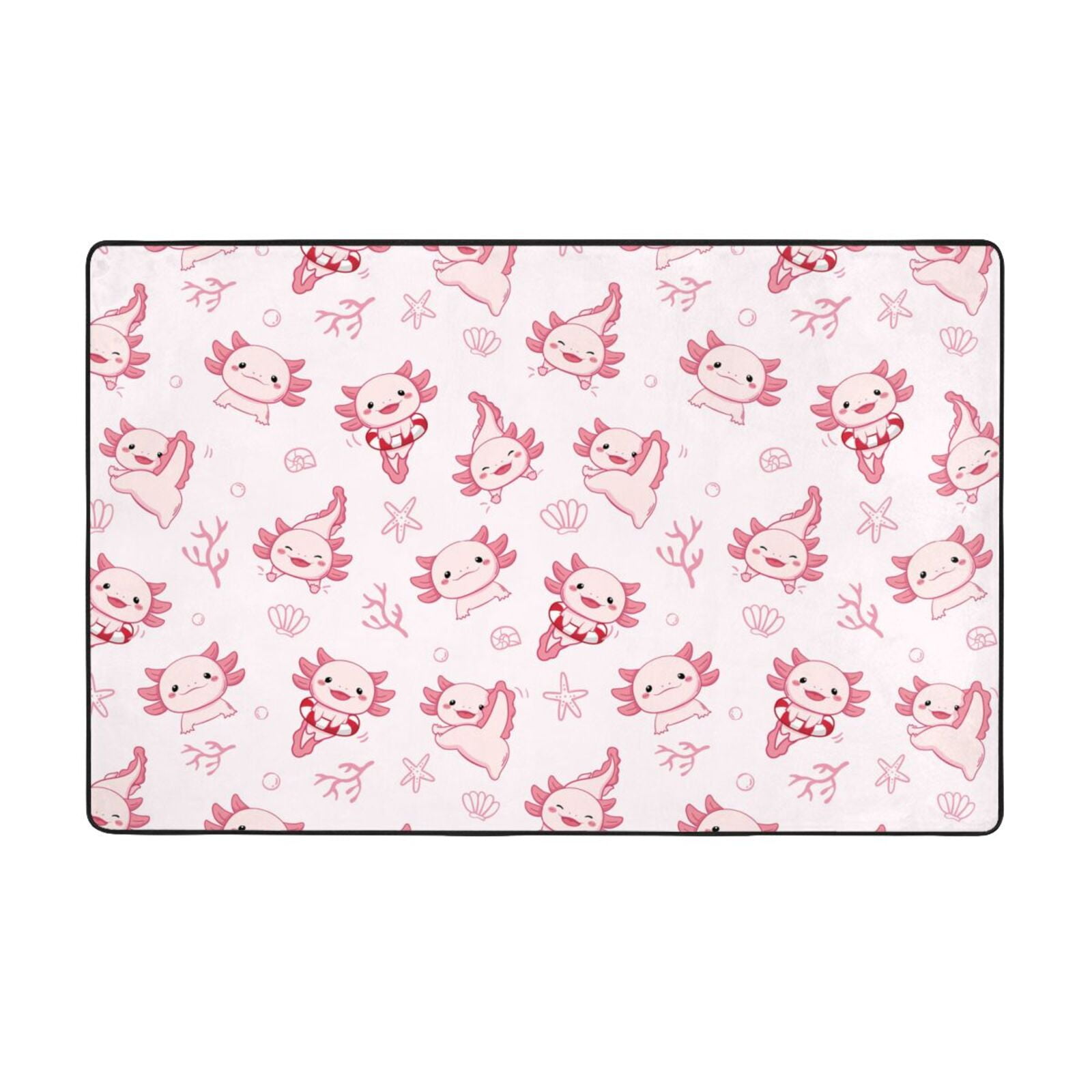 Area Rugs, Cute Kawaii Pink Axolotl Funny Washable Large Rugs for