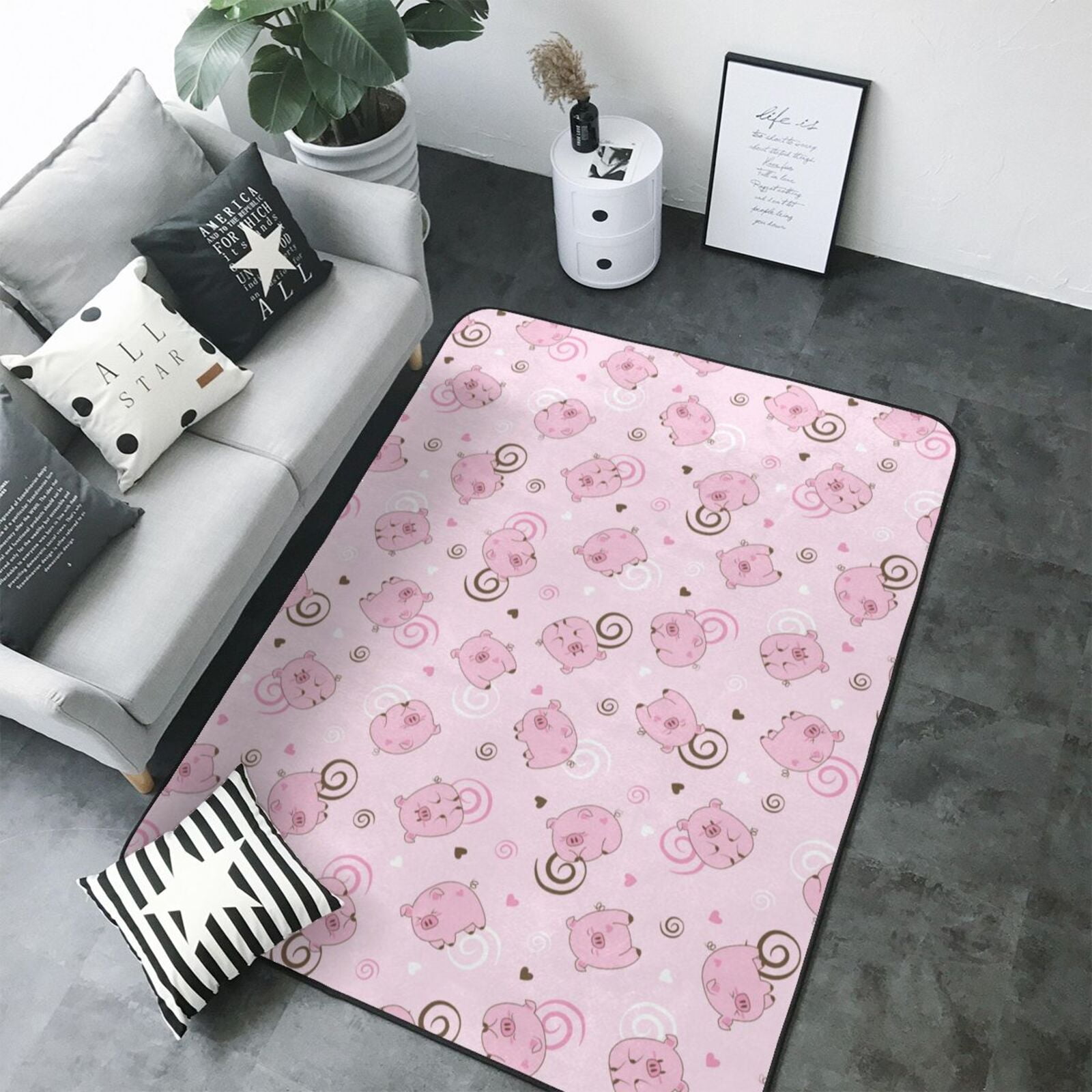 Area Rugs, Cute Pig Washable Large Rugs for Living Room Bedroom, Non