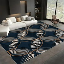 Area Rugs Dark Blue Rectangle Carpet, Geometric Spiral Line Art Design Non Slip Rug, For Dining Room Backyard Decor Carpet, For Kids Teen Boys Women Men Flannel Rug