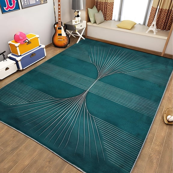 Area Rugs Dark Cyan Rectangle Carpet, Modern Elegant Art Texture Design Non Slip Rug, For Dining Room Backyard Decor Carpet, For Kids Teen Boys Women Men Flannel Rug