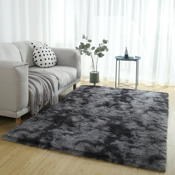 Area Rugs Fluffy Carpets, 5.3x7.5ft, Indoor Modern Plush Area Rugs, Dark Gray