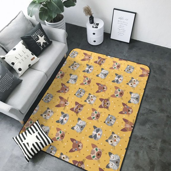 Area Rugs For Living Room Decor - Abstract Cute Cartoon Cat Face_A Soft Anti Slip Throw Washable Rugs 5x7 For Bedroom, Indoor Carpet For Bedroom Living Room 80x58In