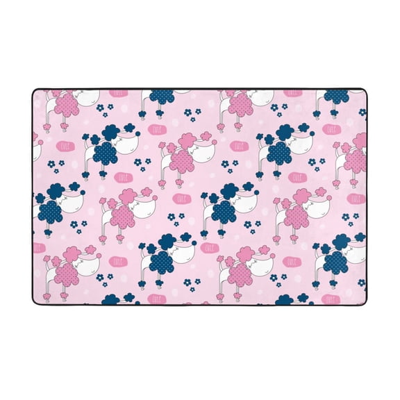 Area Rugs For Living Room Decor - Abstract Pink Cute Poodle Dog Anti Slip Throw Washable Rugs 3x5 For Bedroom, Soft Indoor Carpet For Bedroom Living Room 60x39In