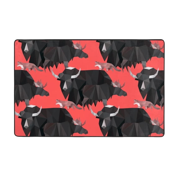 Area Rugs For Living Room Decor - Abstract Yak Moose Fox Red Cool Anti Slip Throw Washable Rugs 3x5 For Bedroom, Soft Indoor Carpet For Bedroom Living Room 60x39In