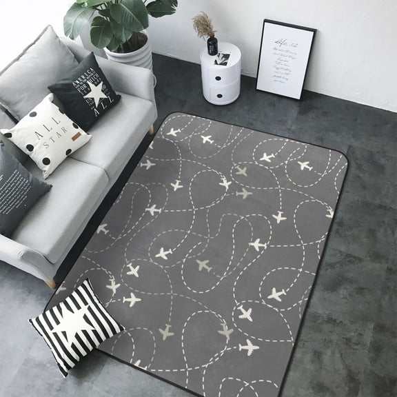 Area Rugs For Living Room Decor - Airplane Routes Around The World Soft Anti Slip Throw Washable Rugs 5x7 For Bedroom, Indoor Carpet For Bedroom Living Room 80x58In