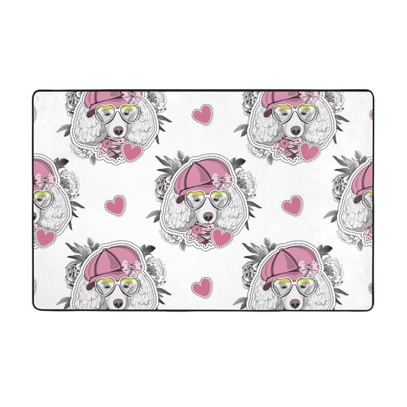 Area Rugs For Living Room Decor - Artistic Cute Poodle Dog Pink_A Anti Slip Throw Washable Rugs 3x5 For Bedroom, Soft Indoor Carpet For Bedroom Living Room 60x39In
