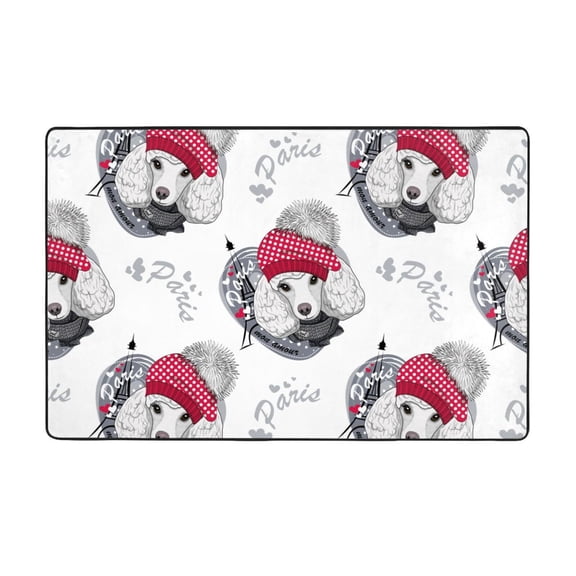 Area Rugs For Living Room Decor - Artistic Cute Poodle Dog Red Anti Slip Throw Washable Rugs 3x5 For Bedroom, Soft Indoor Carpet For Bedroom Living Room 60x39In