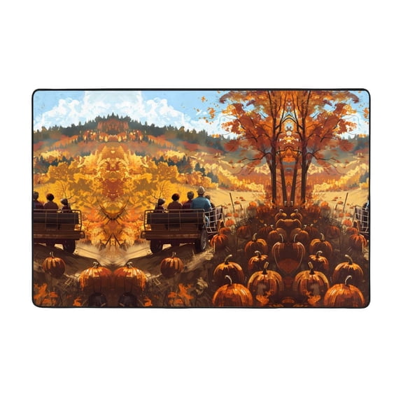 Area Rugs For Living Room Decor - Autumn Pumpkin Patch Ride Anti Slip Throw Washable Rugs 3x5 For Bedroom, Soft Indoor Carpet For Bedroom Living Room 60x39In