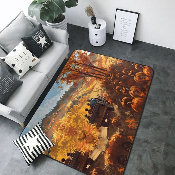 Area Rugs For Living Room Decor - Autumn Pumpkin Patch Ride Soft Anti Slip Throw Washable Rugs 5x7 For Bedroom, Indoor Carpet For Bedroom Living Room 80x58In
