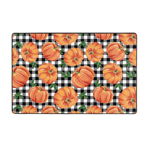 Area Rugs For Living Room Decor - Autumn Pumpkins Gingham Anti Slip Throw Washable Rugs 3x5 For Bedroom, Soft Indoor Carpet For Bedroom Living Room 60x39In