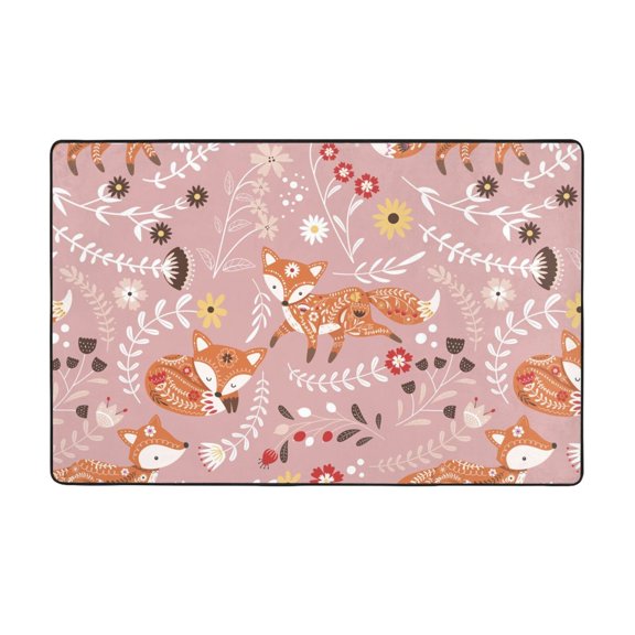 Area Rugs For Living Room Decor - Beautiful Fox Anti Slip Throw Washable Rugs 3x5 For Bedroom, Soft Indoor Carpet For Bedroom Living Room 60x39In