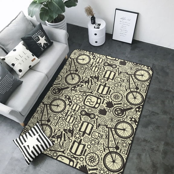 Area Rugs For Living Room Decor - Bike Pattern Ethereal Soft Anti Slip Throw Washable Rugs 5x7 For Bedroom, Indoor Carpet For Bedroom Living Room 80x58In