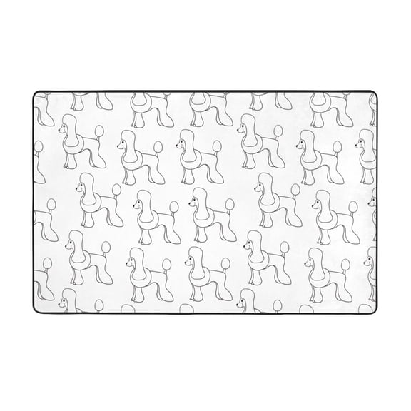 Area Rugs For Living Room Decor - Black Lines Cute Poodle Dog Anti Slip Throw Washable Rugs 3x5 For Bedroom, Soft Indoor Carpet For Bedroom Living Room 60x39In